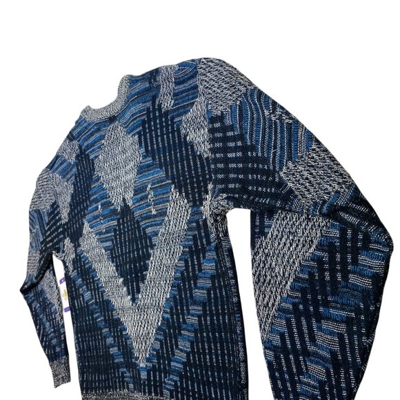 Vintage Sweater Graphix Blue Gray Geometric Cardigan Retro Mens XL Grandpacore - Picture 8 of 16